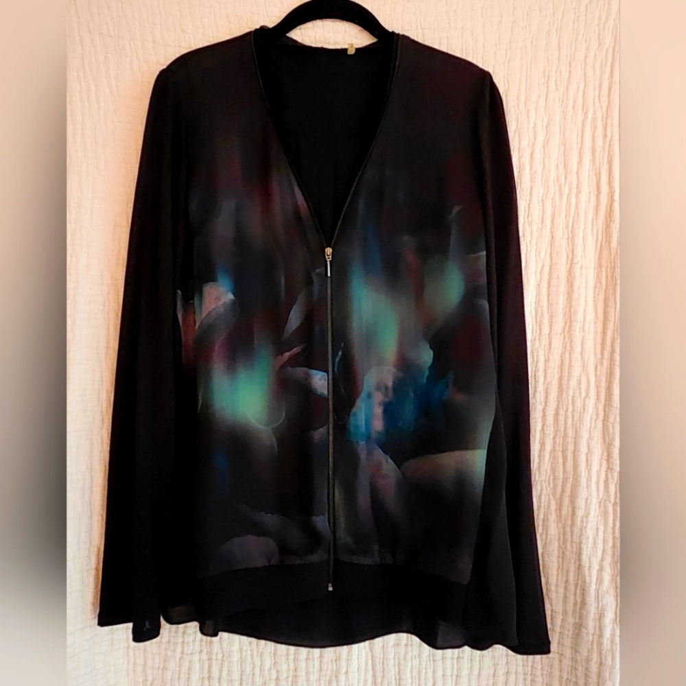 Elie Tahari Austin Zip-Front Blouse